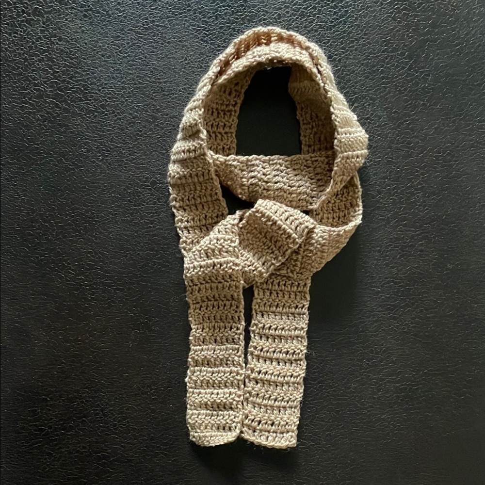 Handmade Crochet skinny Scarf in deep sand color